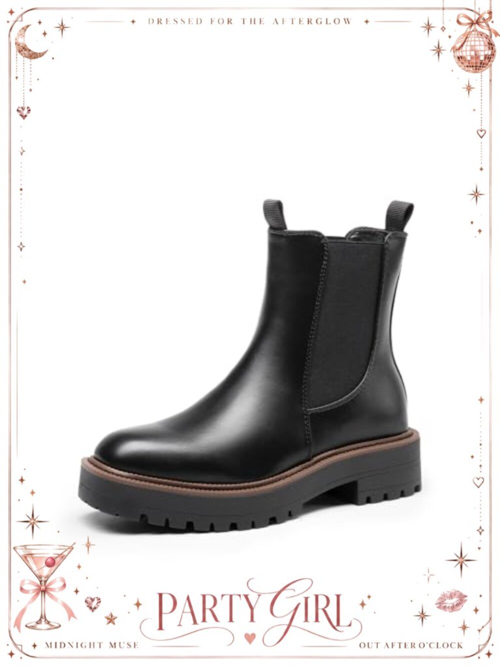 Faux Leather Chelsea Ankle Boots Slip On Chunky Heel Fall Booties